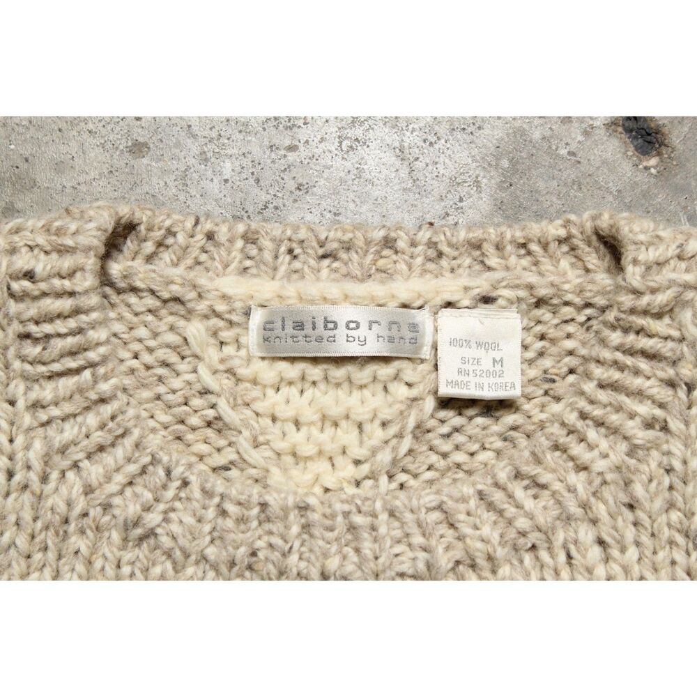 Vintage 90's Liz Claiborne Hand Knit 100% Wool Chunky Knit Sweater - Medium - Picture 4 of 5
